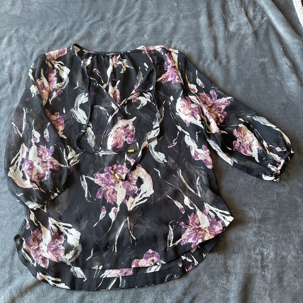 Dynamite Pink and White Wrap Ruffled Blouse